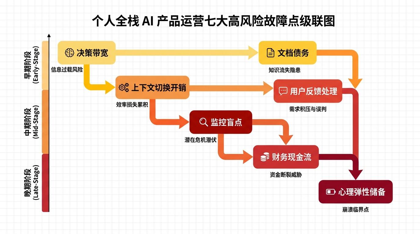 单人全栈运营 AI 产品时七个关键断裂点的级联风险与优先级管理决策框架