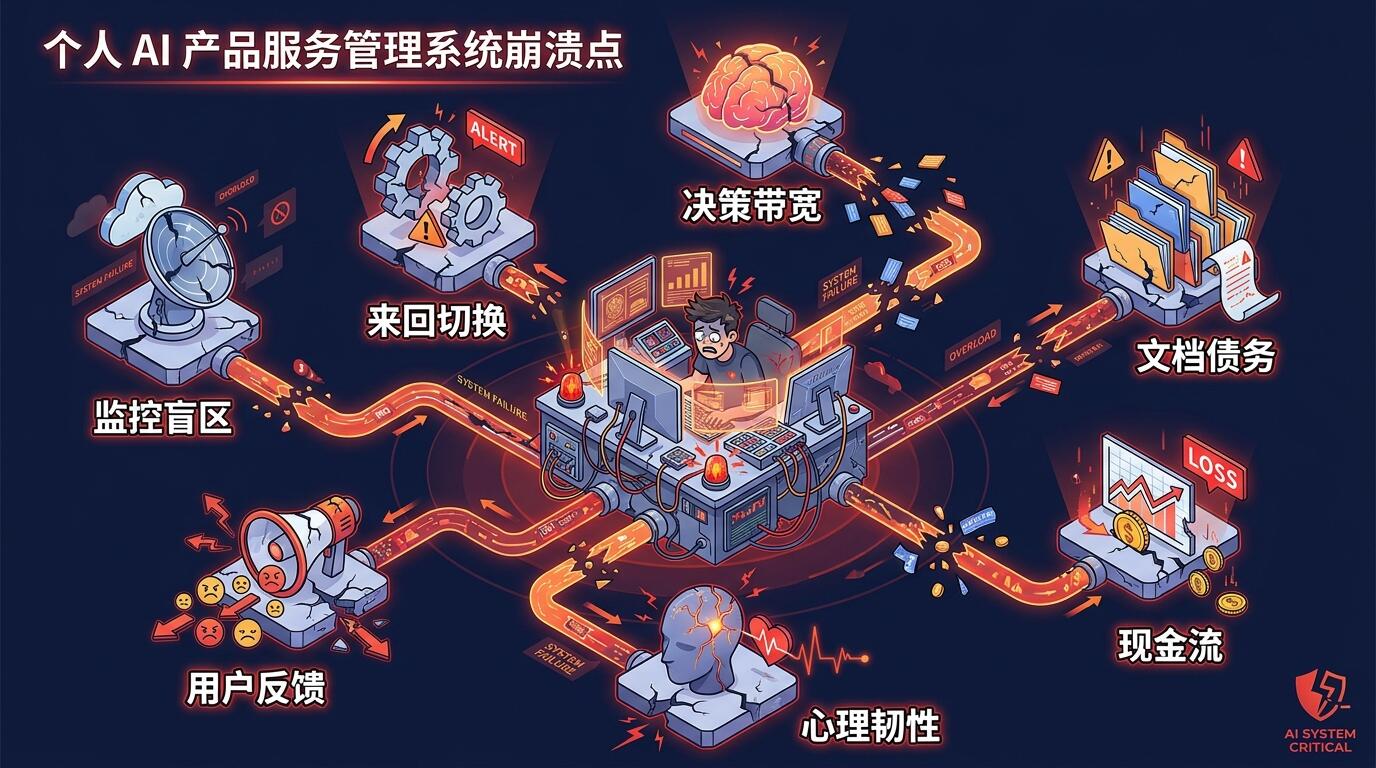 一个人独自承担所有 AI 产品服务时,系统最先崩溃的关键环节分析
