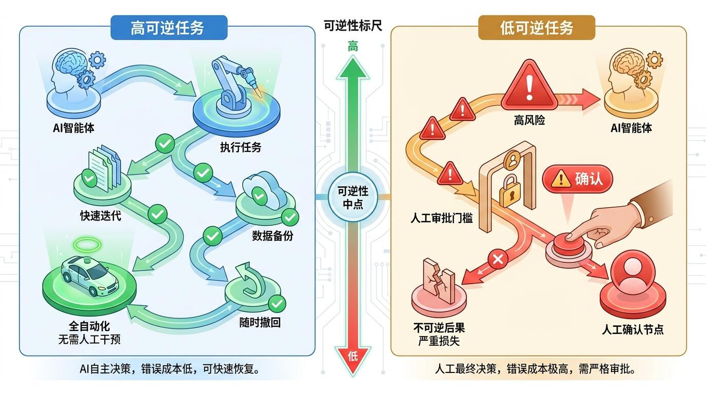 智能体自主程度与任务可逆性关系图