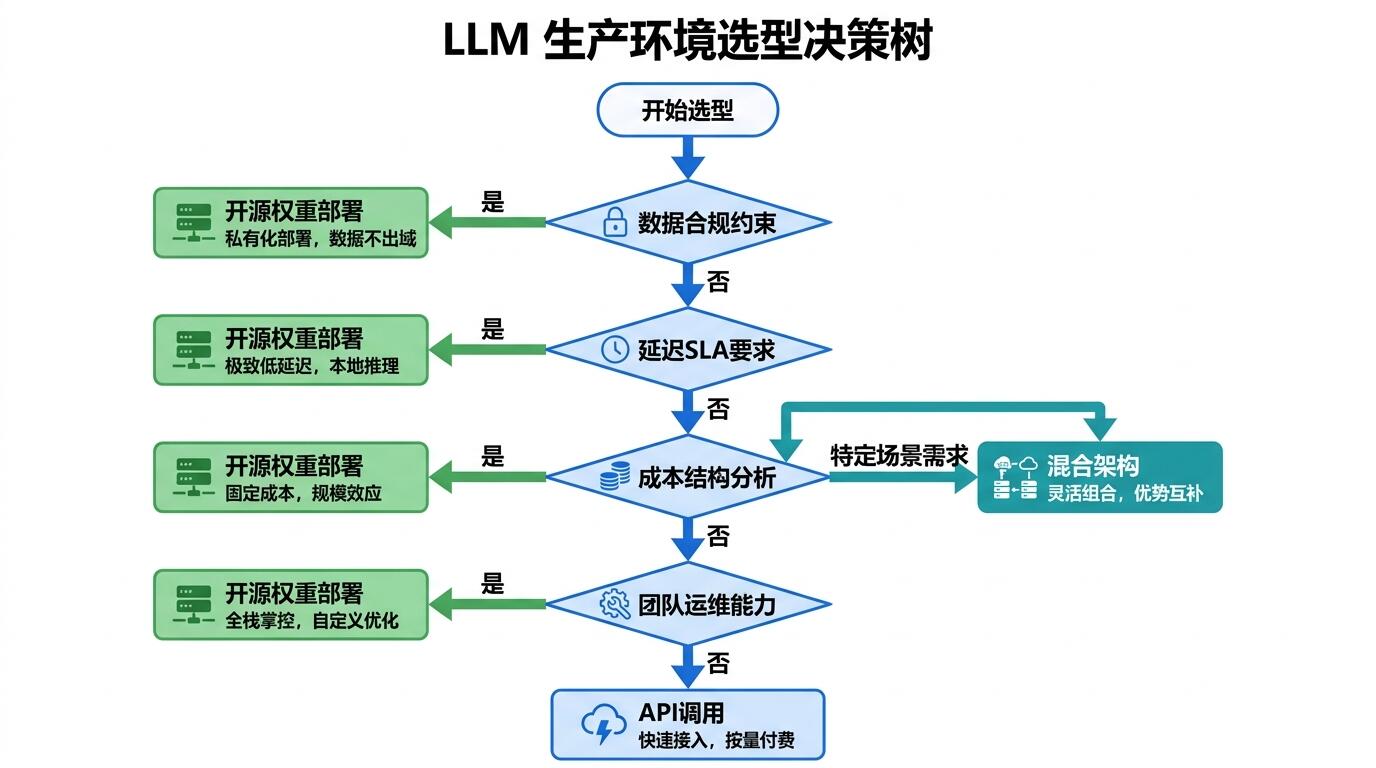 AI 模型选型决策树示意图