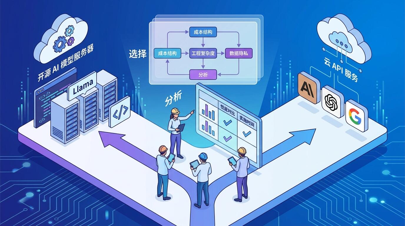 开源模型与商用API对比:小团队AI选型决策框架图