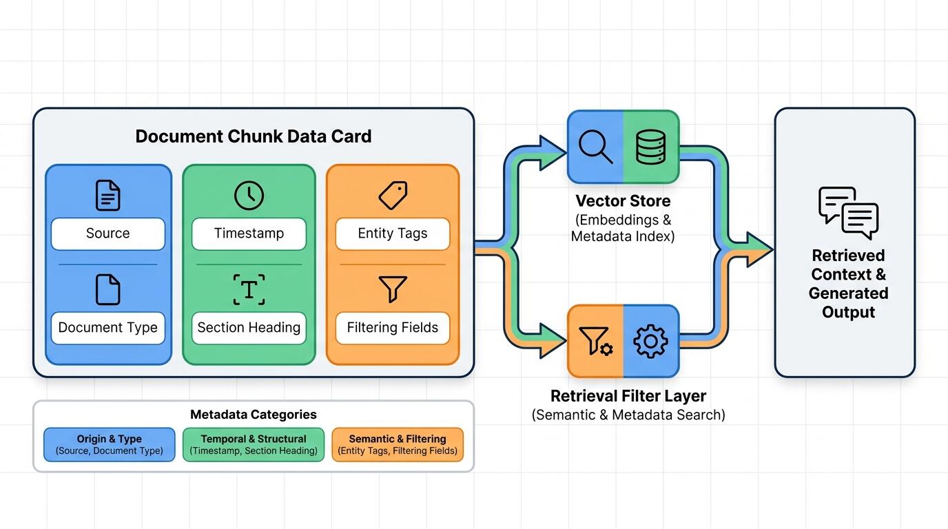 Metadata schema and chunk design diagram for RAG systems