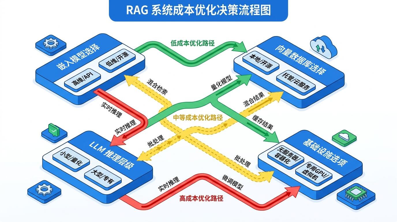 RAG系统成本优化决策路径：从嵌入选型到LLM推理的全链路预算控制