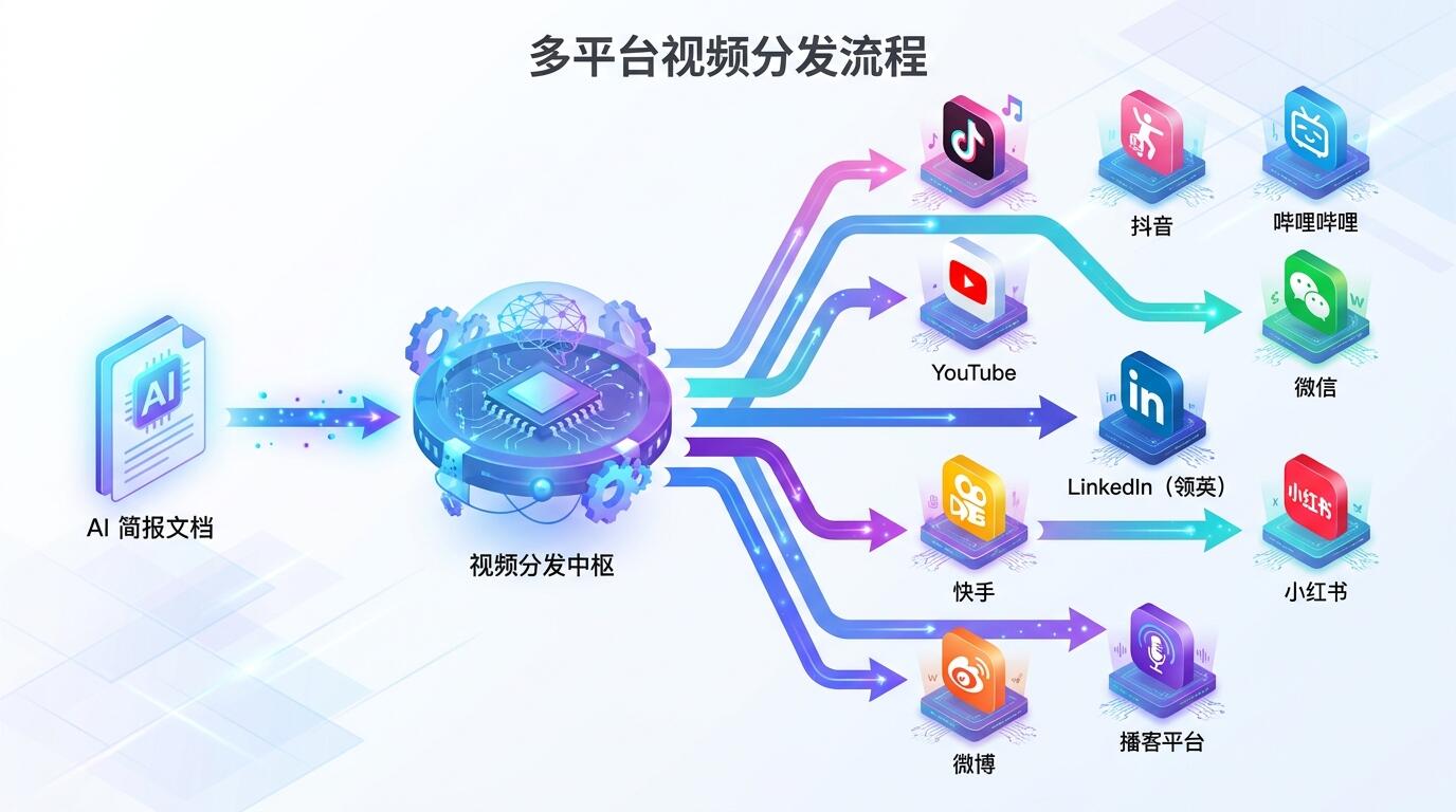 封面图:从一篇简报到九个平台的多端视频分发全流程示意图