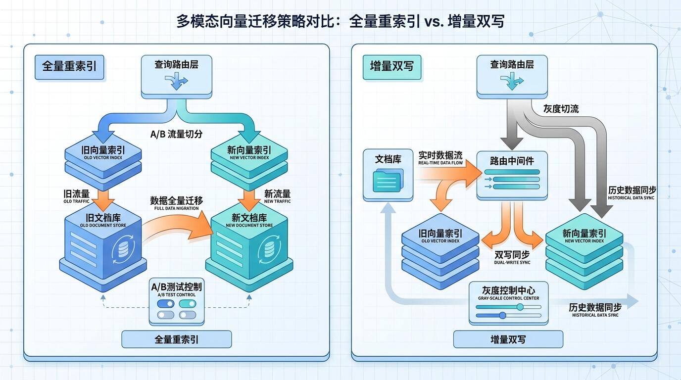 多模态向量模型迁移策略对比示意图