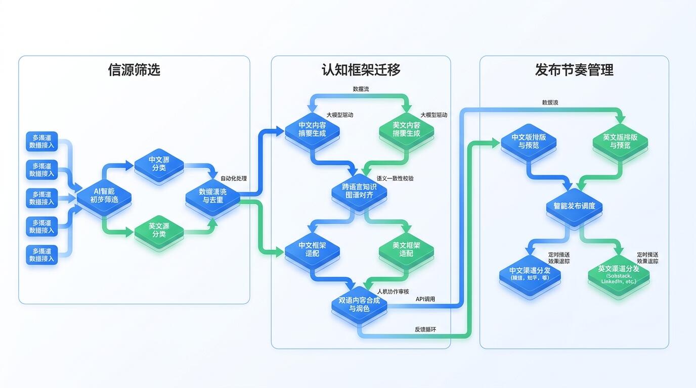 双语 AI 简报发布流程的工程化挑战示意