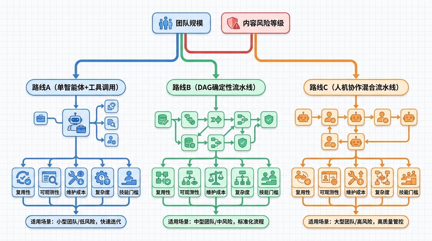 营销智能体流水线选型决策树示意图